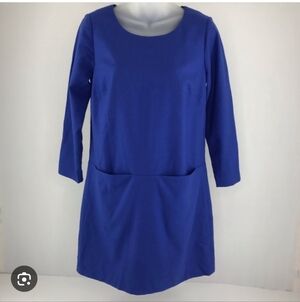 JCREW colbalt blue front pocket long sleeve knee length dress sz 6